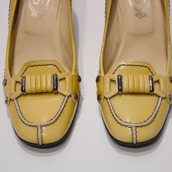 Tod’s Made in Italy Light Yellow Beige Patent Leather Heels Women Size 8 - Picture 6 of 16